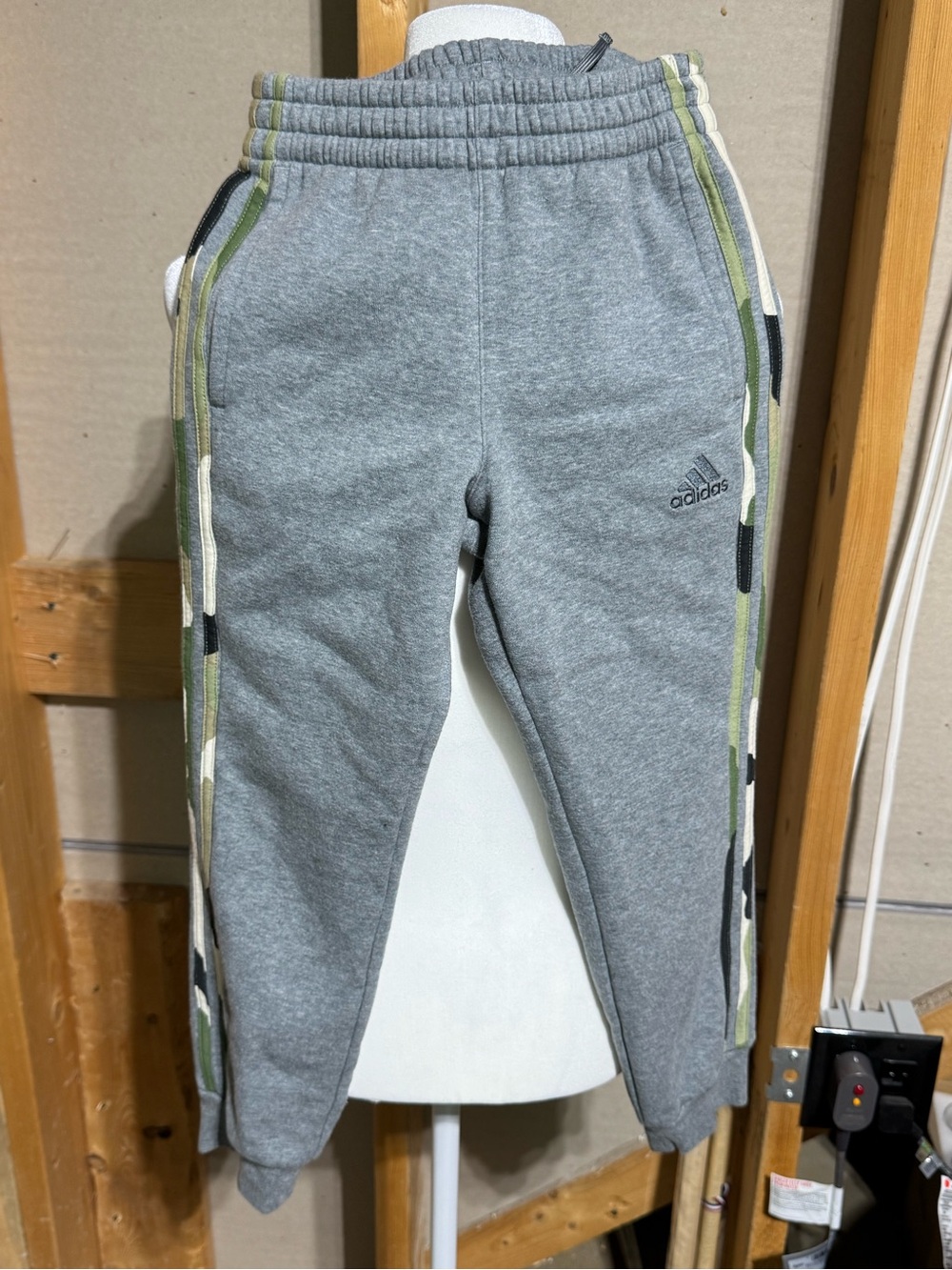 adidas Gray Sweatpants with Green Camo-Trim
